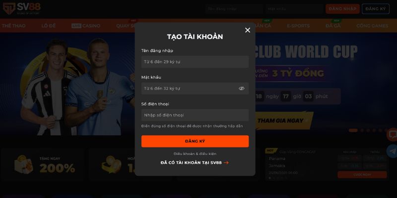 Hướng dẫn đăng ký tài khoản SV88