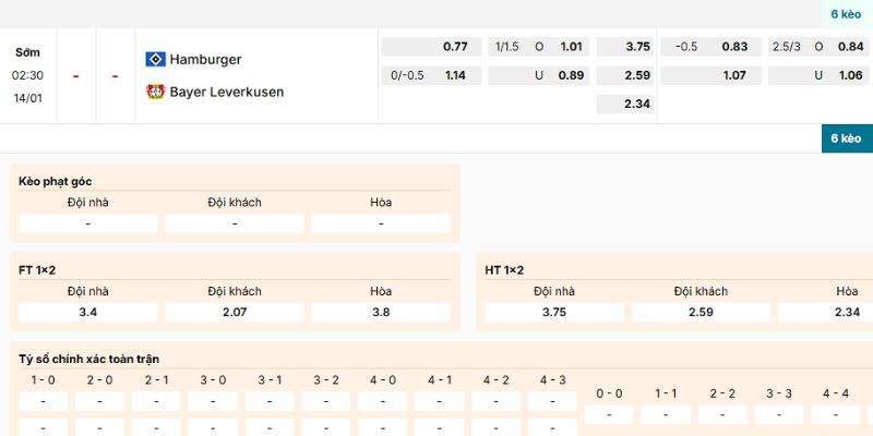 Nhận định về kèo của trận Hamburger vs Bayern Leverkusen ngày 14/1/2026